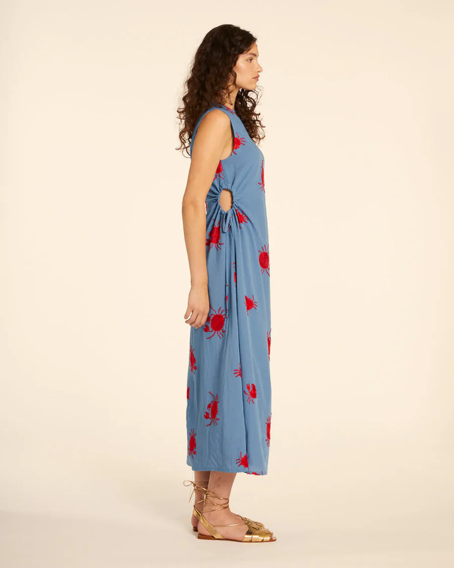 Abito cut out con ricamo granchio blu