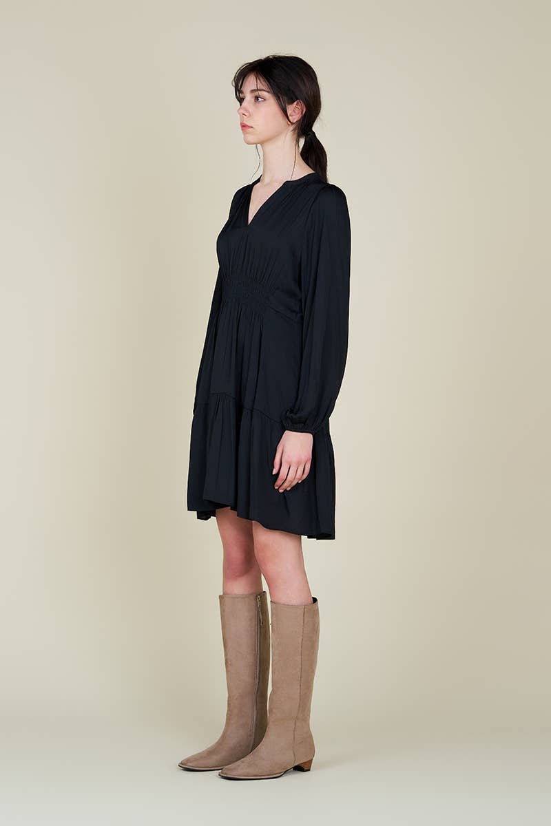 60909PP-2 - MINI ABITO IN SATIN A MANICA LUNGA: Nero / Contemporaneo / MEDIO