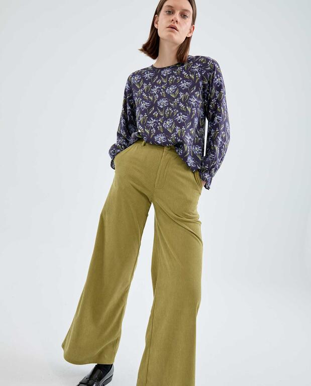 Pantalone lungo in velluto colore verde