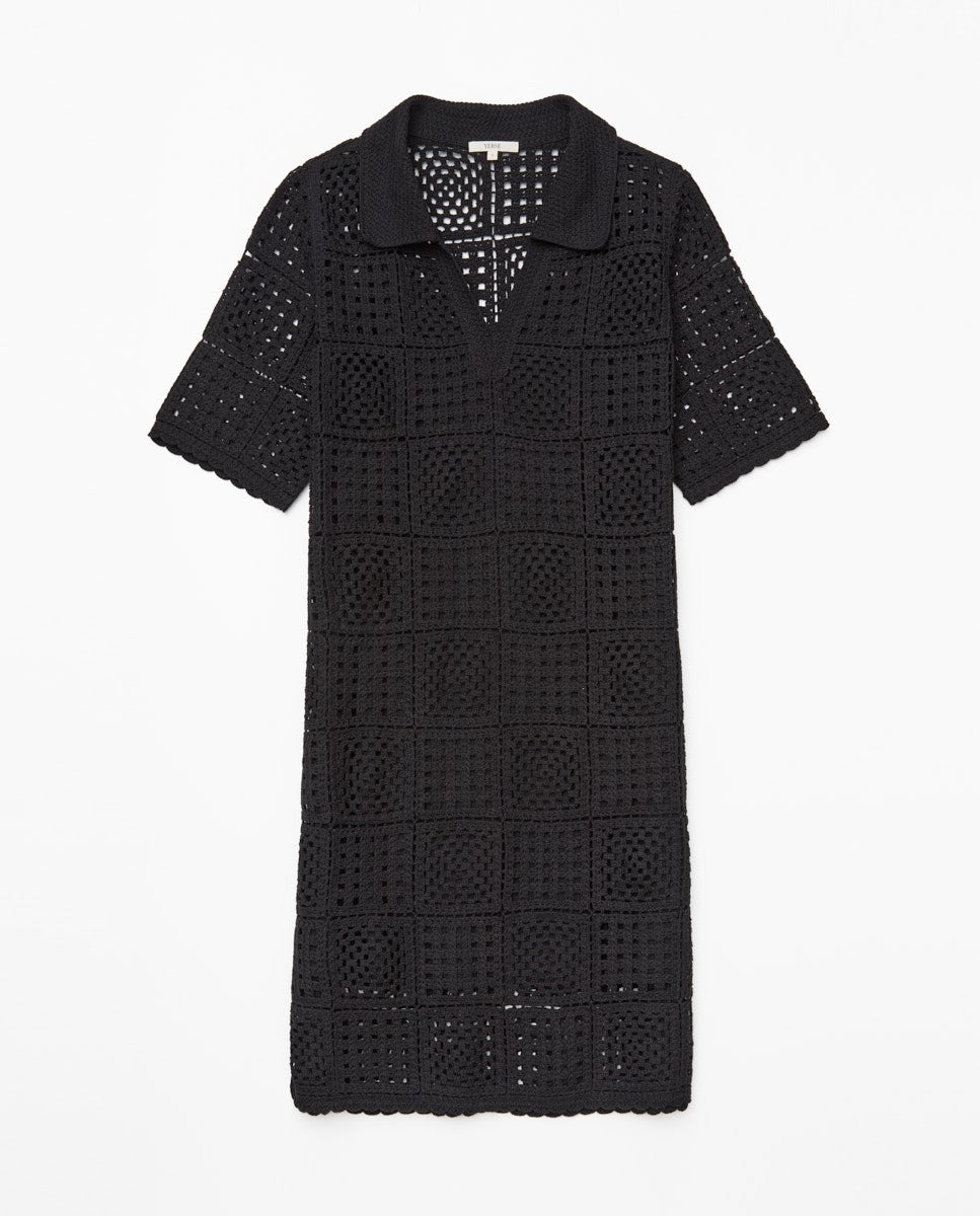 Abito lungo in crochet black