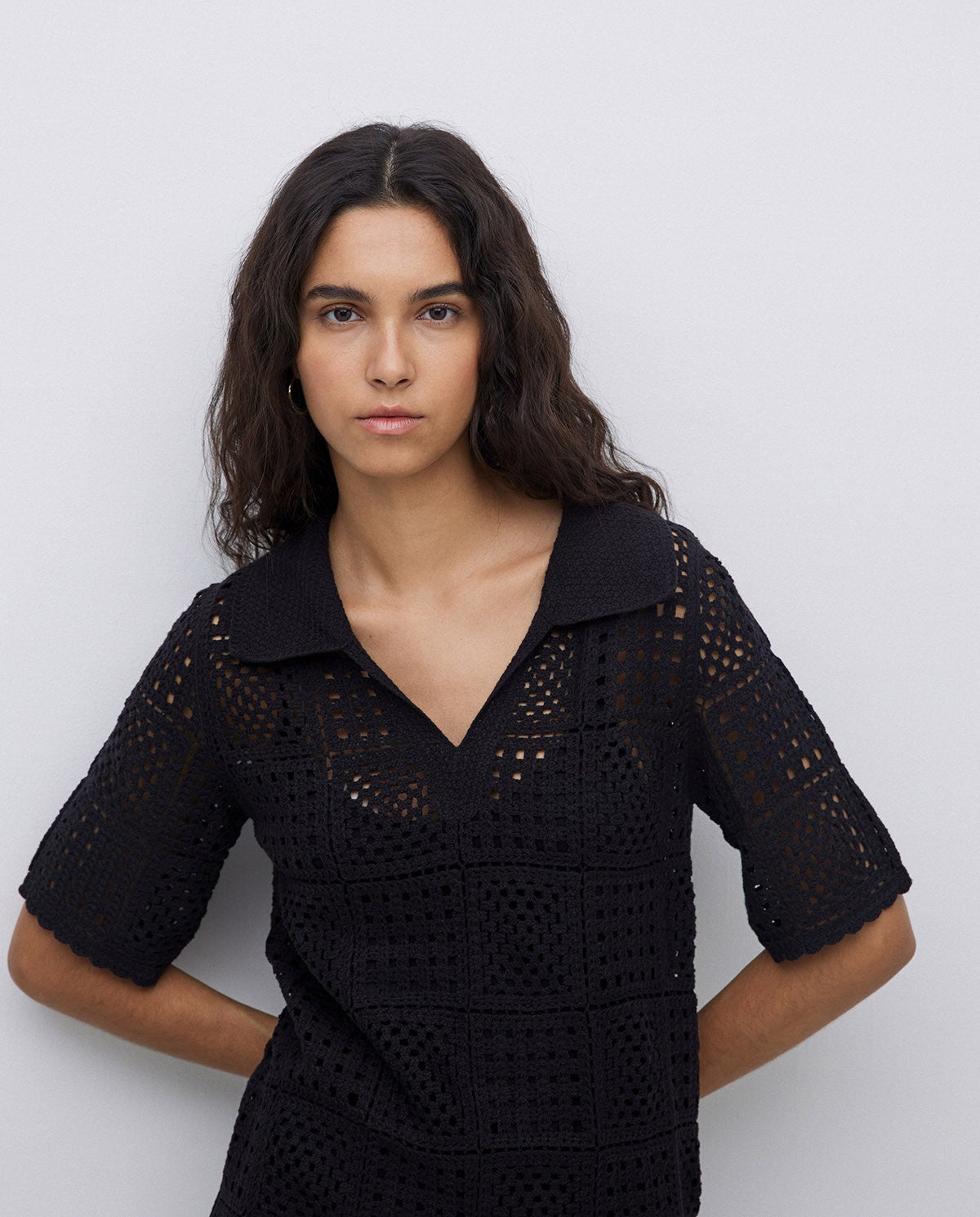 Abito lungo in crochet black