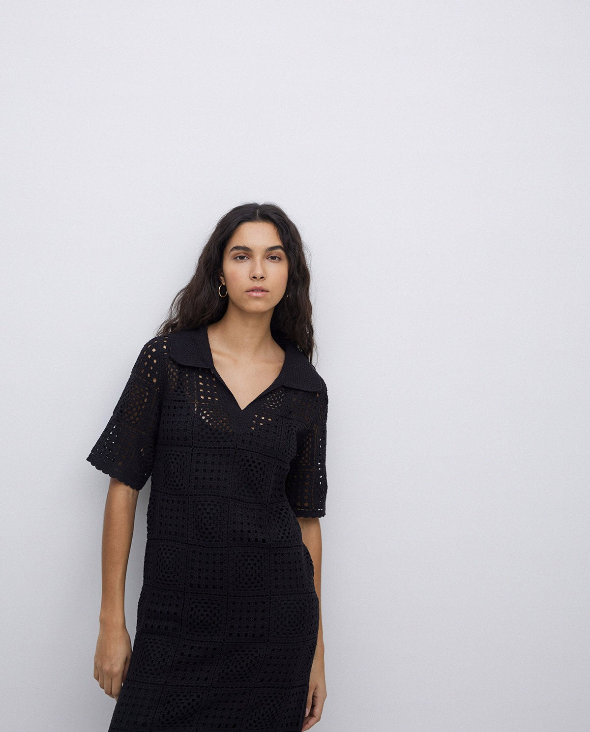 Abito lungo in crochet black
