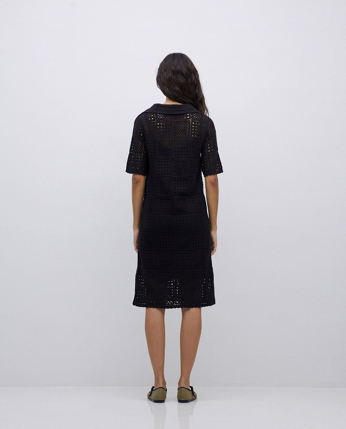 Abito lungo in crochet black