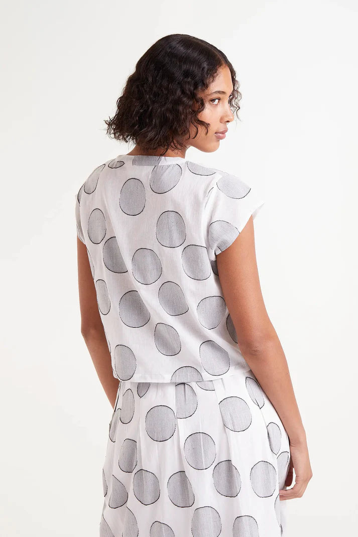 Top jacquard con stampa a cerchi bianchi