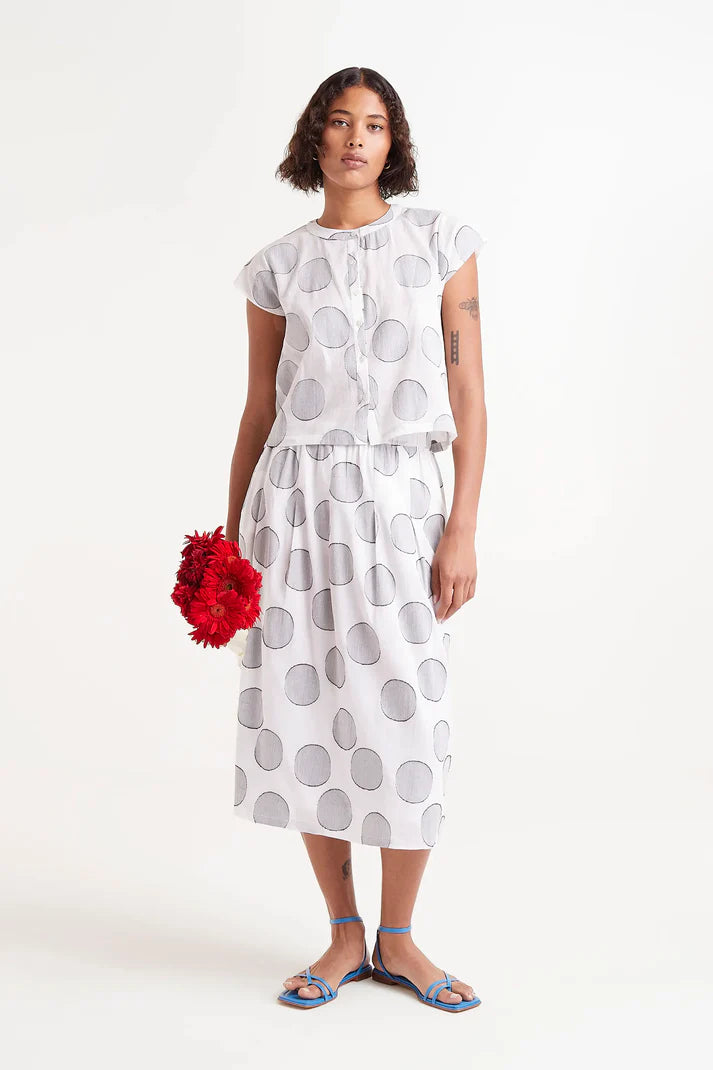 Top jacquard con stampa a cerchi bianchi