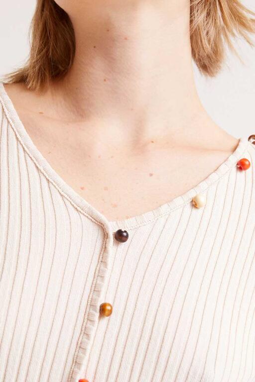 Top a coste con perline beige