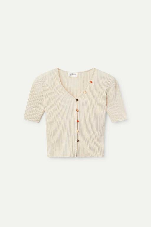 Top a coste con perline beige