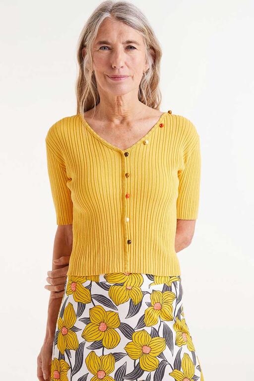 Top a coste con perline giallo