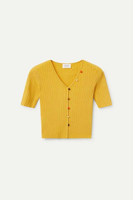 Top a coste con perline giallo