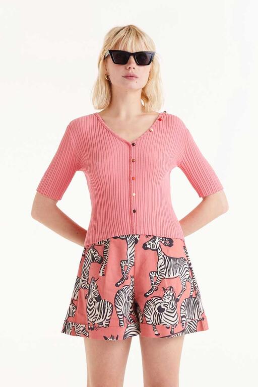 Top a coste con perline rosa
