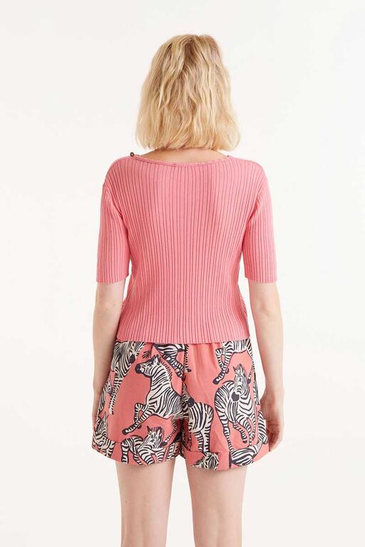 Top a coste con perline rosa