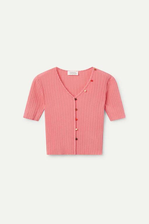 Top a coste con perline rosa