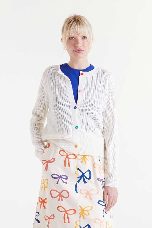 Cardigan bianco in maglia aperta