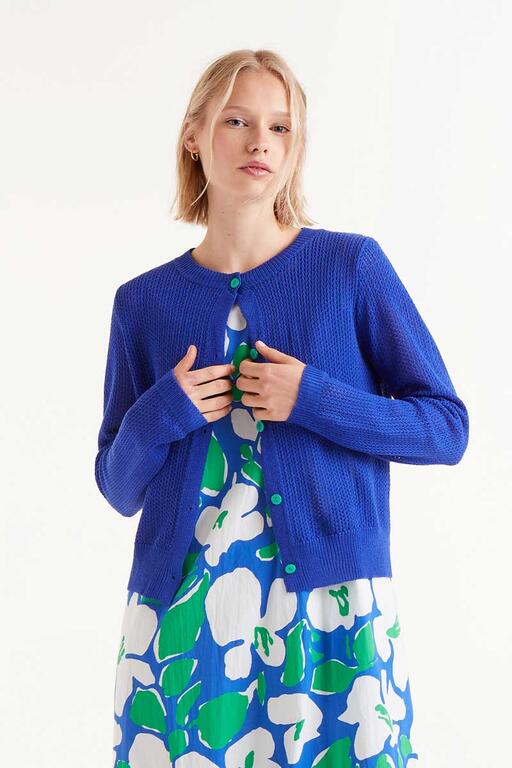 Cardigan blu in maglia aperta