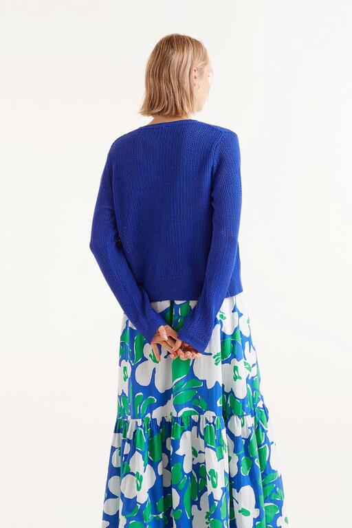 Cardigan blu in maglia aperta