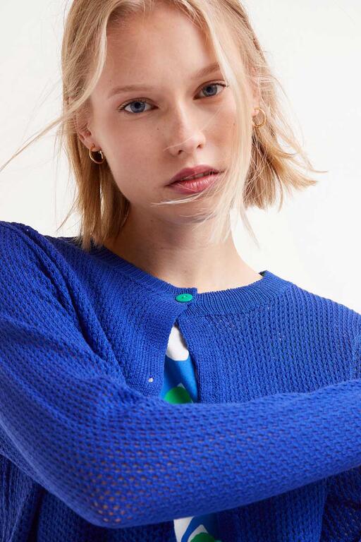 Cardigan blu in maglia aperta