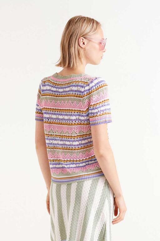 Top in maglia traforata a righe multicolor