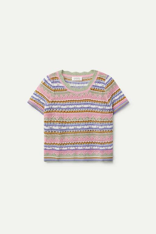 Top in maglia traforata a righe multicolor