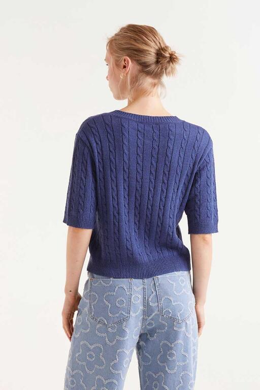 Maglione lavorato a maglia a maniche corte blu navy