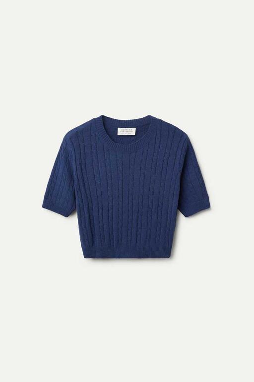 Maglione lavorato a maglia a maniche corte blu navy