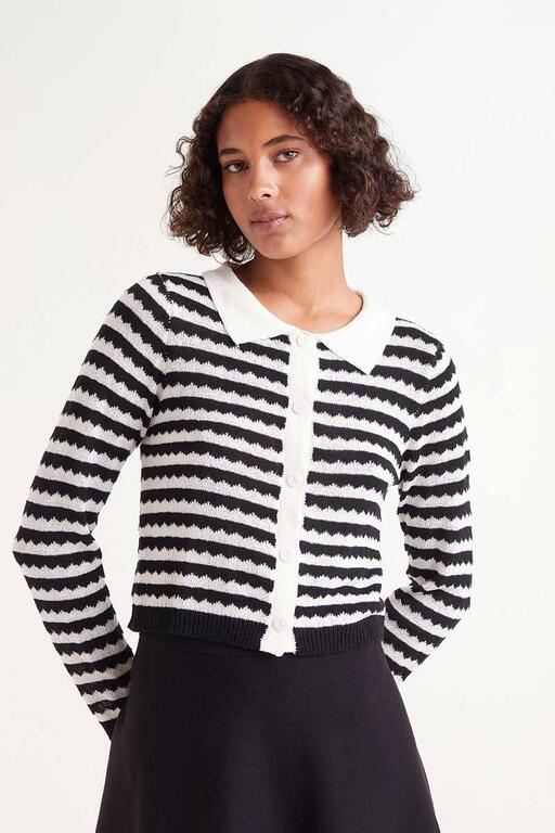 Cardigan a collo alto a righe nere