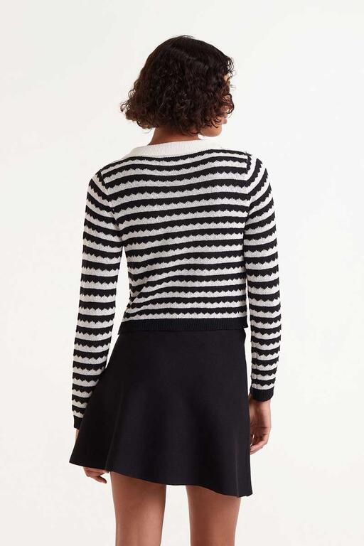 Cardigan a collo alto a righe nere