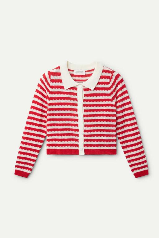 Cardigan a collo alto a righe rosse