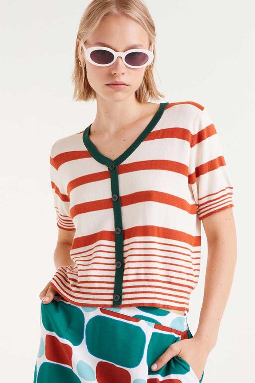 Maglia a maniche corte a righe arancioni