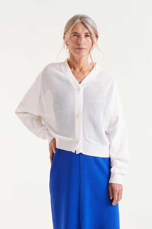 Cardigan bianco in maglia fine