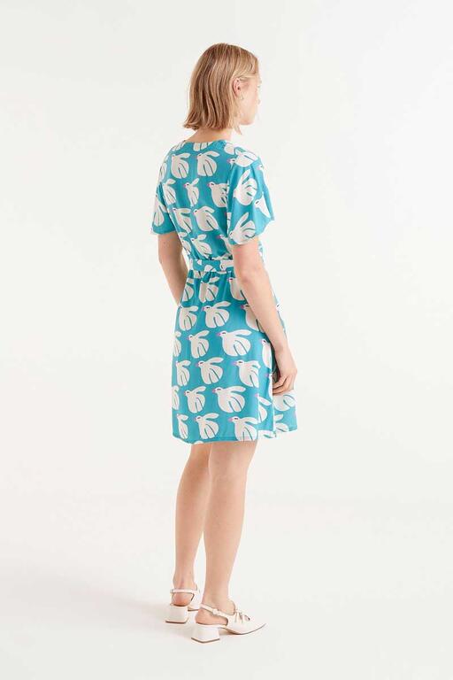Rayon Short Dress con stampa colomba