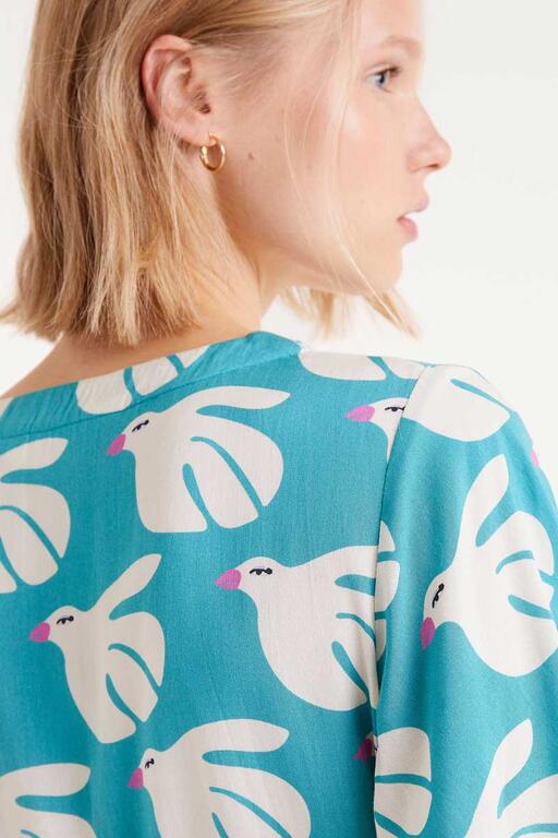 Rayon Short Dress con stampa colomba