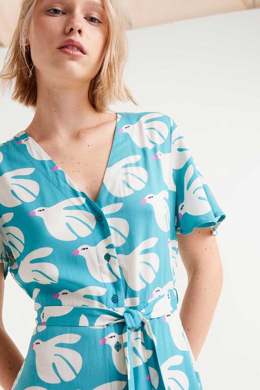 Rayon Short Dress con stampa colomba
