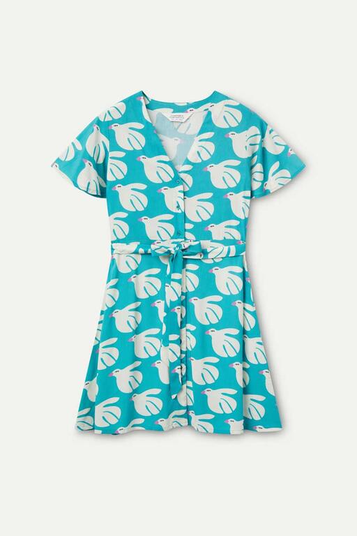 Rayon Short Dress con stampa colomba