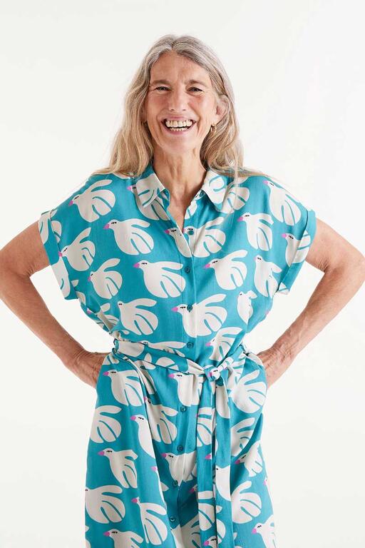 Rayon Midi Dress con stampa colomba