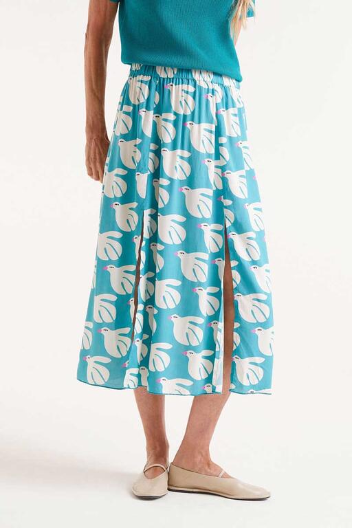 Gonna midi in rayon con stampa Dove