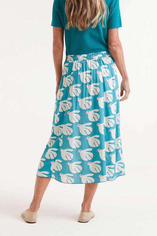 Gonna midi in rayon con stampa Dove