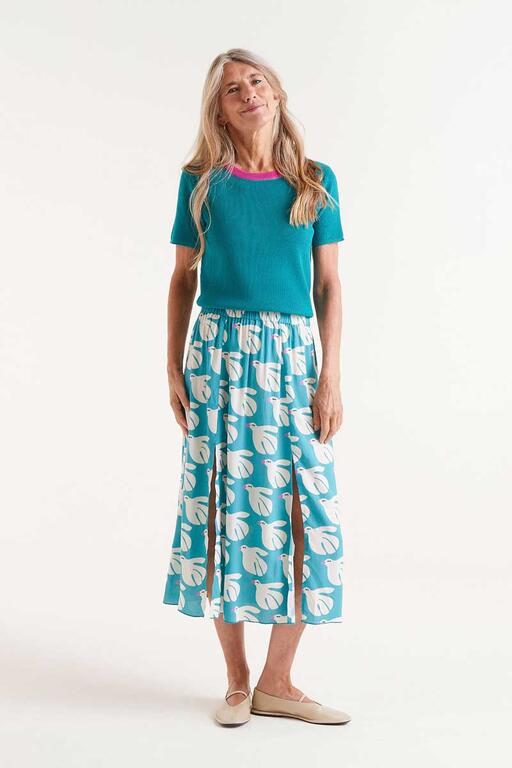 Gonna midi in rayon con stampa Dove