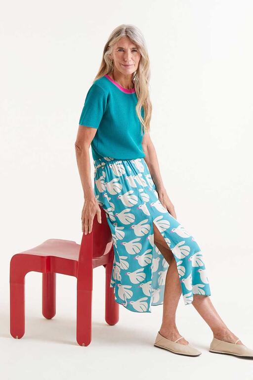 Gonna midi in rayon con stampa Dove