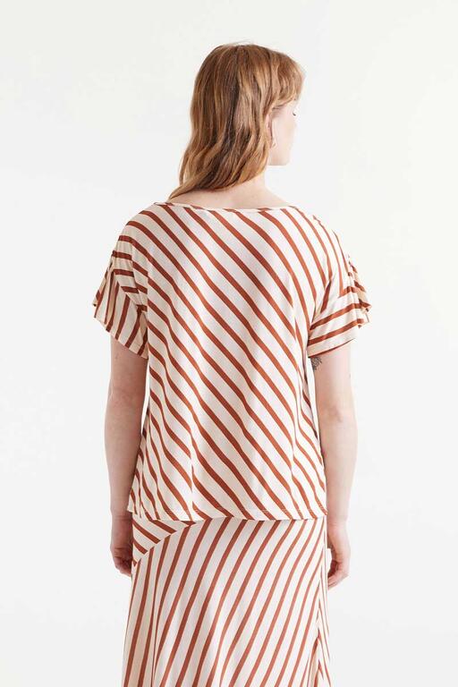 T-shirt a maniche corte con volant e stampa a righe Bongo