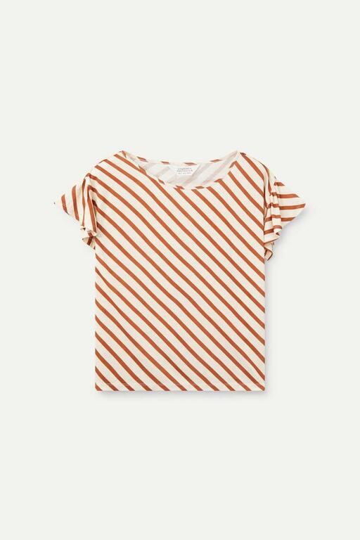 T-shirt a maniche corte con volant e stampa a righe Bongo