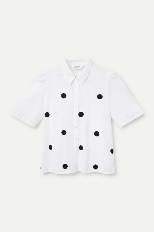 Camicia a maniche corte con stampa a pois neri