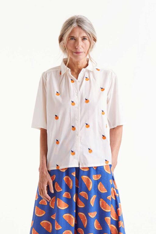 Camicia a maniche corte con stampa arancione