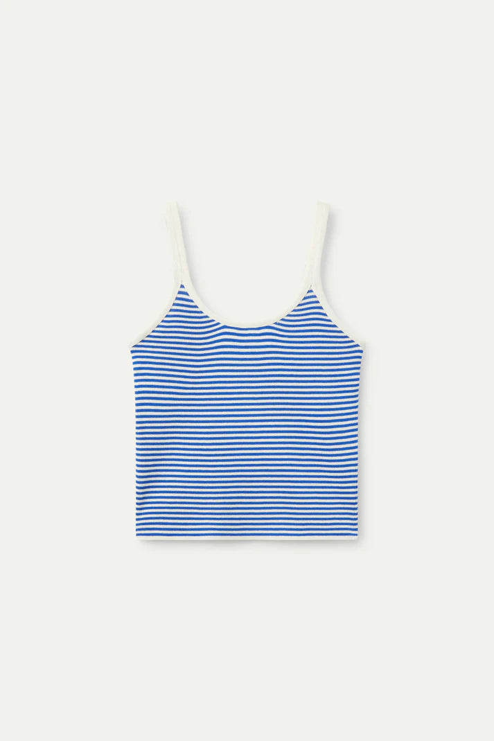 Top a righe blu con spalline
