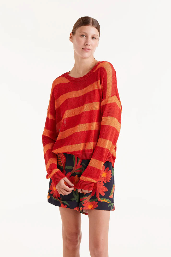 Maglione in maglia fine con strisce arancioni