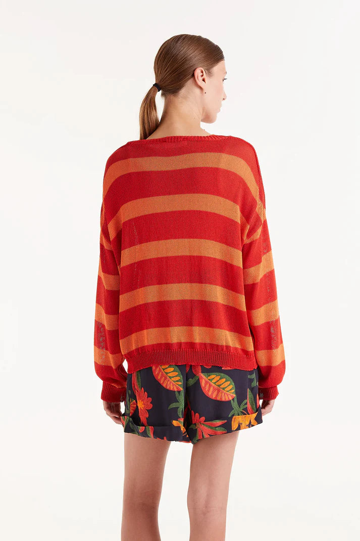 Maglione in maglia fine con strisce arancioni