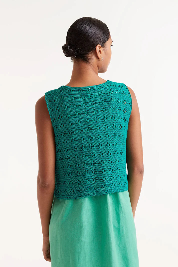 Top con fiocco all'uncinetto verde