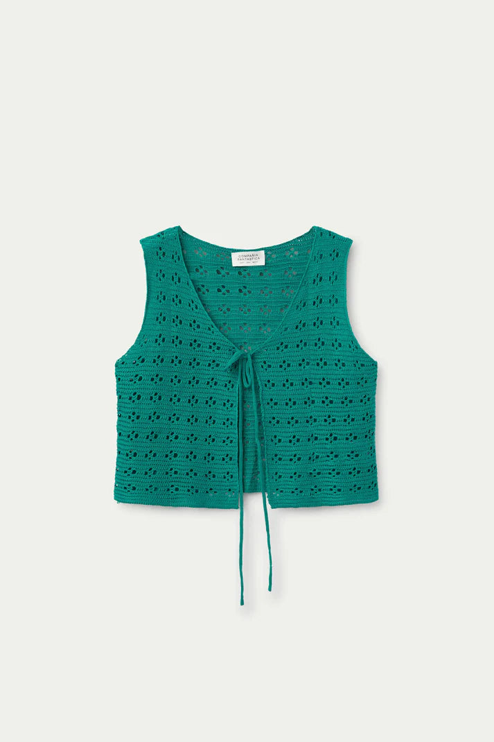Top con fiocco all'uncinetto verde