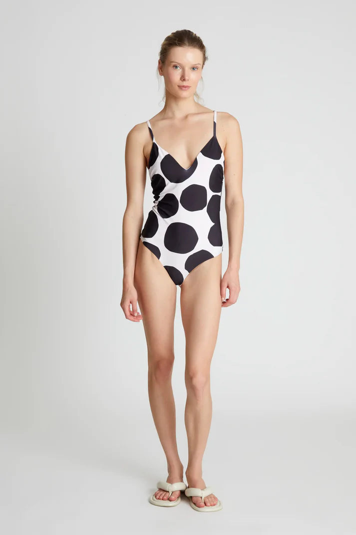 Costume da bagno con scollo a V e stampa terrazzo