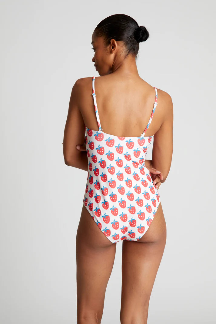 Costume da bagno con scollatura dritta e stampa Strawberry Beach
