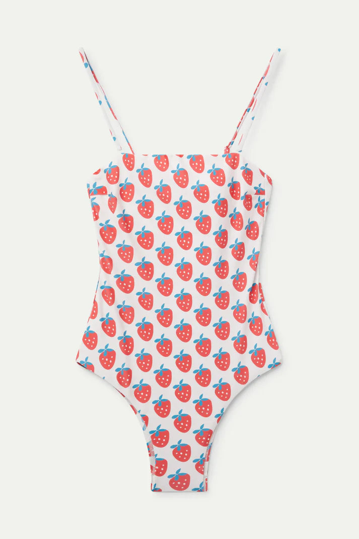 Costume da bagno con scollatura dritta e stampa Strawberry Beach